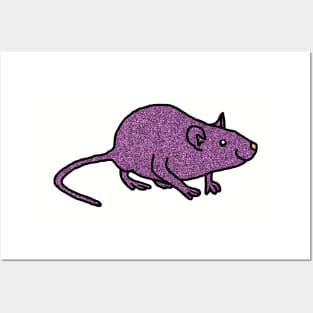 Purple Metallic Effect Rat Line Drawing Posters and Art